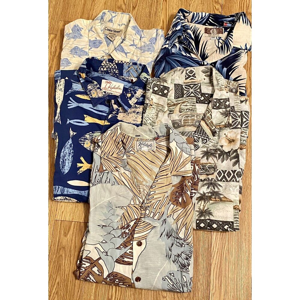 Hawaiian Mens Shirts 2X Made In USA FIVE Shirts In All Lightweight Short Sleeve